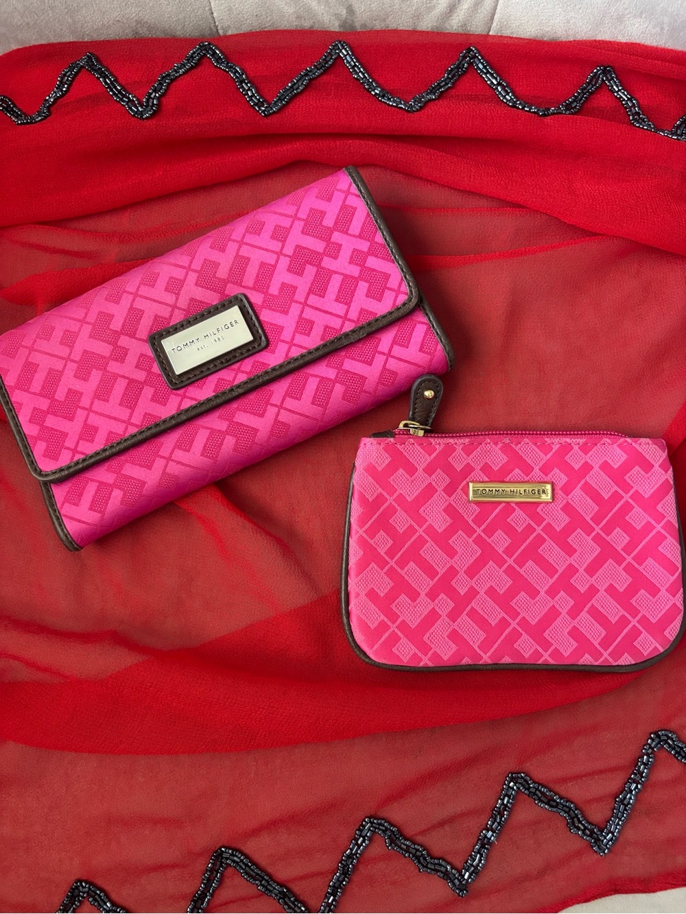 Tommy Hilfiger Pink Signature Wallet & Coin Pouch Set
